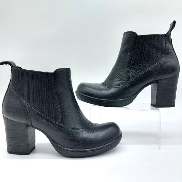 Born Boots Womens Sz 8.5 Black Leather Mireille Classic Block Heeled Platform - Picture 2 of 11